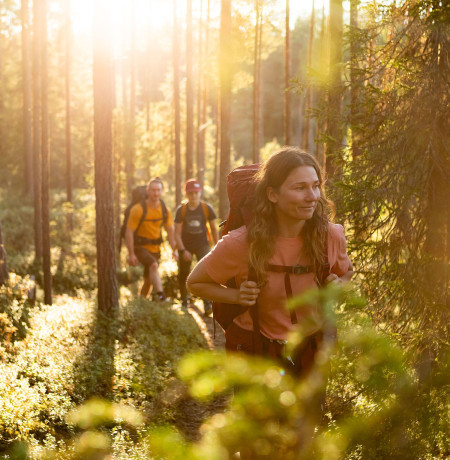 Perhe vaeltamassa Oulangan kansallispuistossa. Kuva Jani Kärppä. 