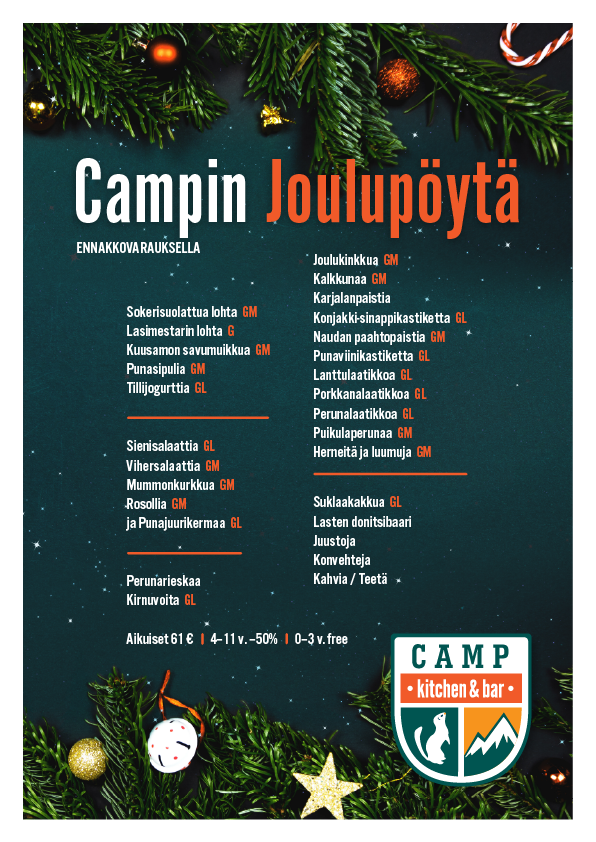 Camp Kitchen joulun menu 2023